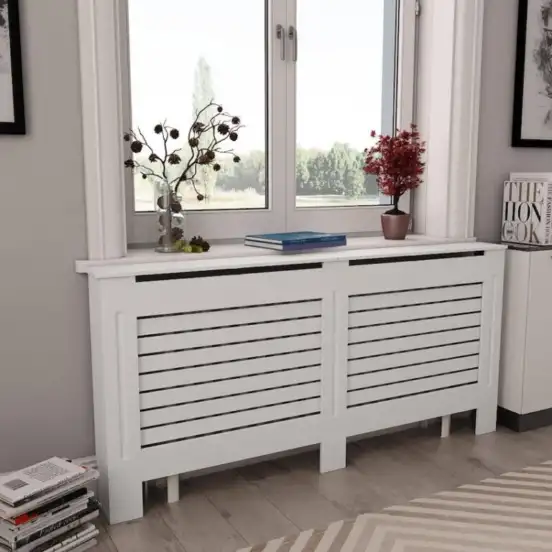 Radiatorskjul MDF 172x19x81,5 cm hvid vandrette lameller