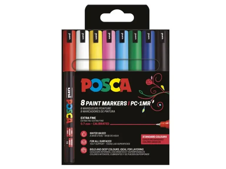 posca tuscher i forskellige farver i set PC-1MR 8 stk standard farver