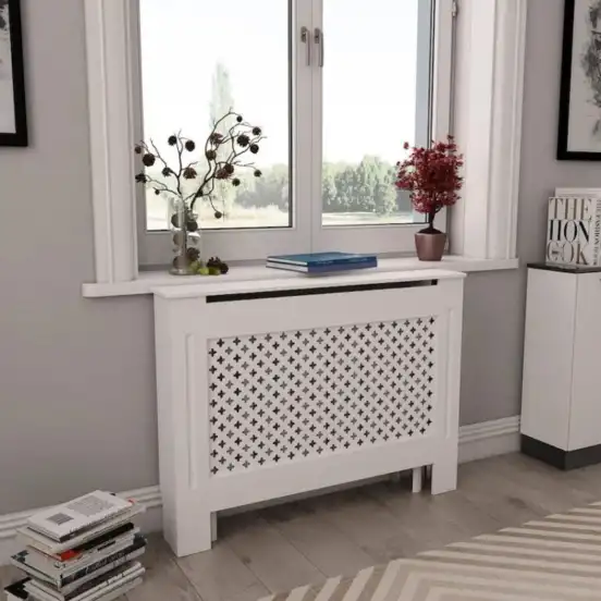 Radiatorskjuler MDF 112 x 19 x 81,5 cm hvid Radiatorskjuler MDF 112 x 19 x 81,5 cm hvid romantisk design